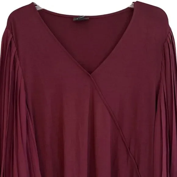 J Jill Bordeaux Pleated Bell Sleeve Top Womens Sz XL V Neck Flowing Dramatic NEW - Picture 5 of 15